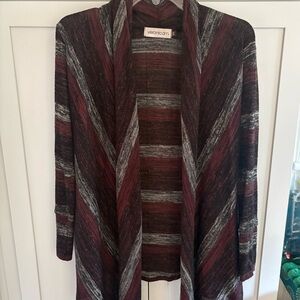 Veronica M Striped Open-Front Cardigan in Maroon and Gray